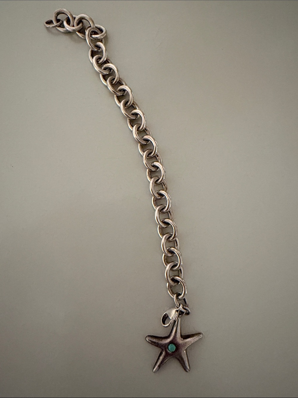 Tiffany & Co. Silver Chain Bracelet with Turquoise-Accent Starfish Charm